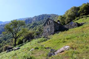 Stone House on Alpine in Switzerland