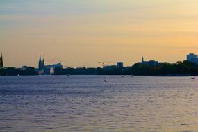Hamburg Crane Alster lake