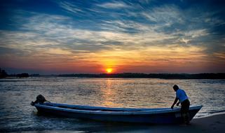 Body Of Water Sunset Canoe