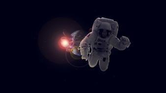 photo of an astronaut in a dark galaxy