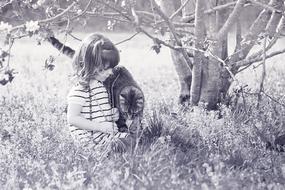 girl Tree cat black and white