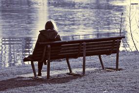 Person bench lake