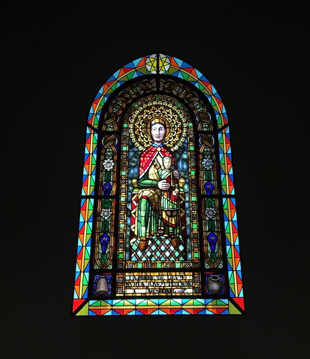 colored mosaic icons on glass