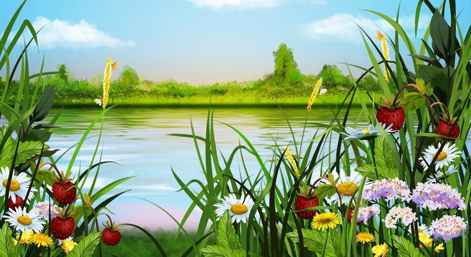 green tarva flowers lake lake painting