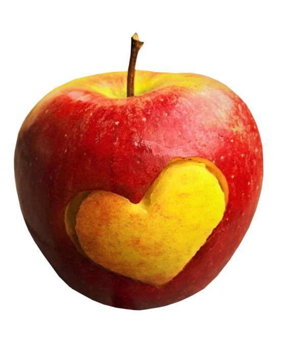 carved heart in an apple