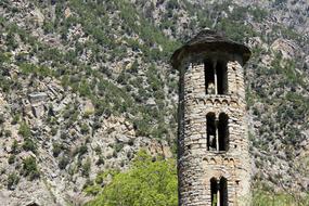 stone tower with trees