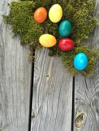 easter eggs on Wood boards Background