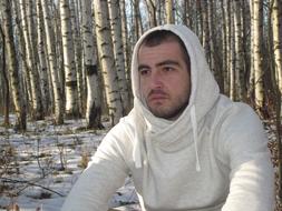 Man forest white trees