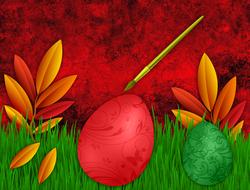 easter egg leaves lawn background