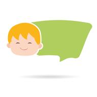 Portrait of the smiling boy, with the green speech bubble, clipart