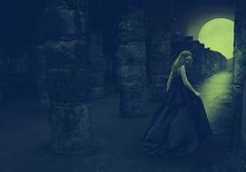 girl Light Dark green moon