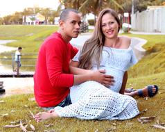 happy couple in the field