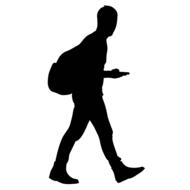 walking man with backpack, silhouette, drawing