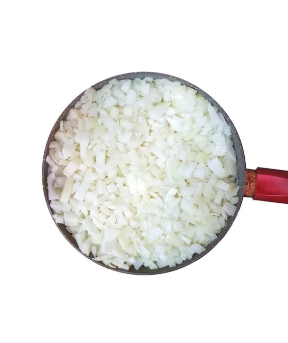 sliced onions on a white background