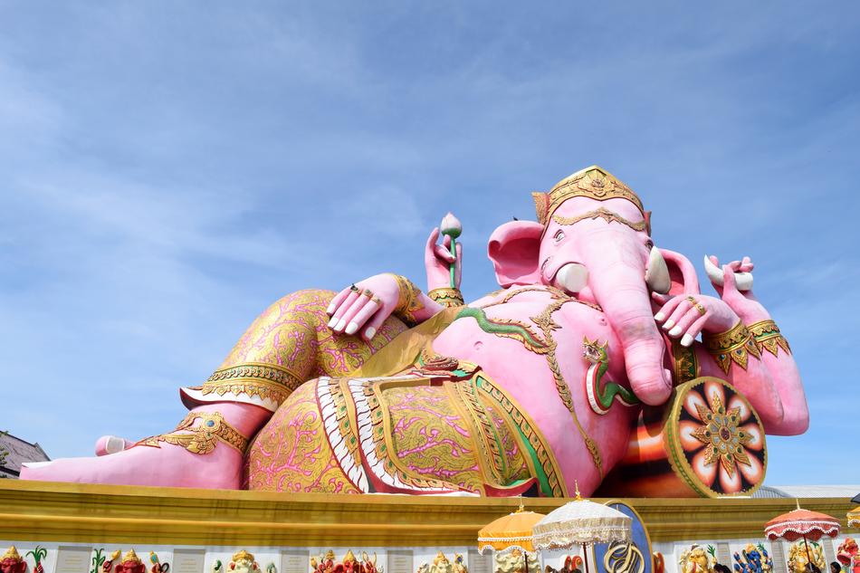 pink elephant lying down view