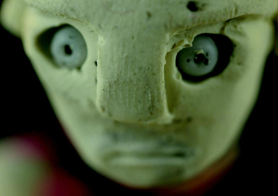 Portrait of the plasticine figure with eyes