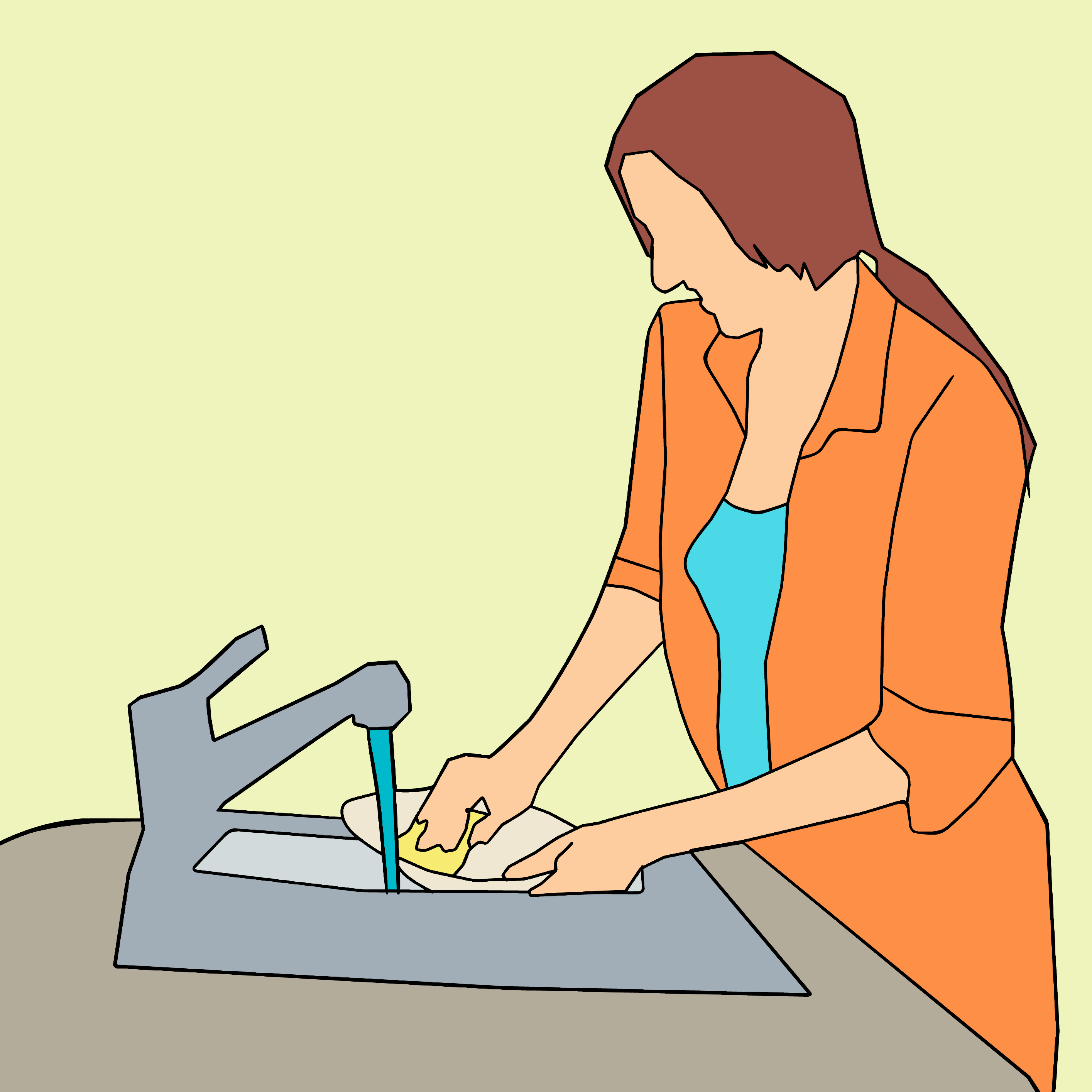 Woman washing dish drawing free image download