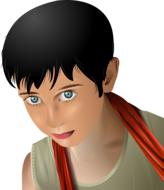 Colorful painting with the portrait of the boy, with blue eyes and scarf, clipart