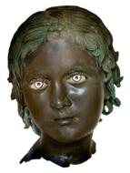 bronze head of a girl on a white background