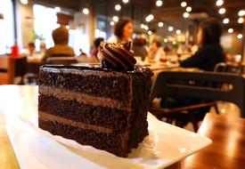 chocolate cake in a restaurant