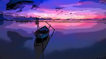 comic boat view lake postcard