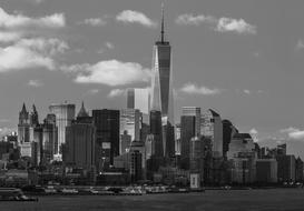 monochrome photo of Skyscraper City Skyline