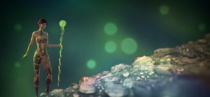 fantasy green mountain woman