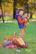 Boy and Dog in Forest