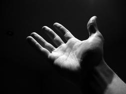 Black and white photo of an open hand