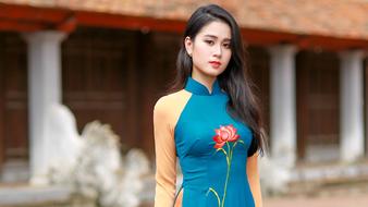 Asia Beauty girl blue dress