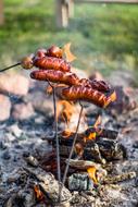 fried sausages on a stick