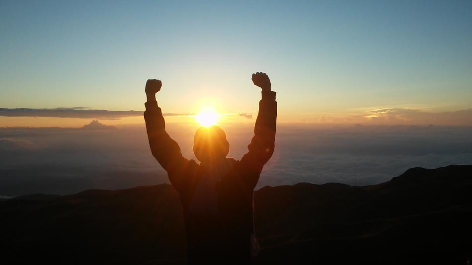 Man on Mountains Nature at sunrise