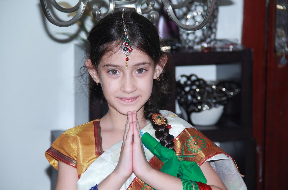 cute girl in sari costume in india