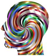 Profile portrait of the head, with the colorful swirl pattern, at white background, clipart