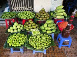 Green fruits guava and mango