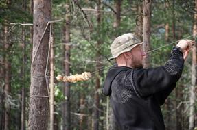 Drying mushrooms in the woods