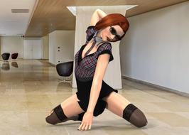 attractive young woman kneeling on floor, 3d render