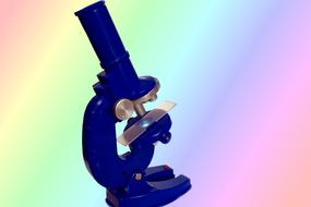 Blue microscope at colorful, gradient background of rainbow colores