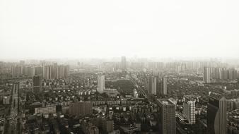 A BirdS Eye View of misty Skyline City