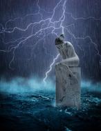 girl statue and Lightning