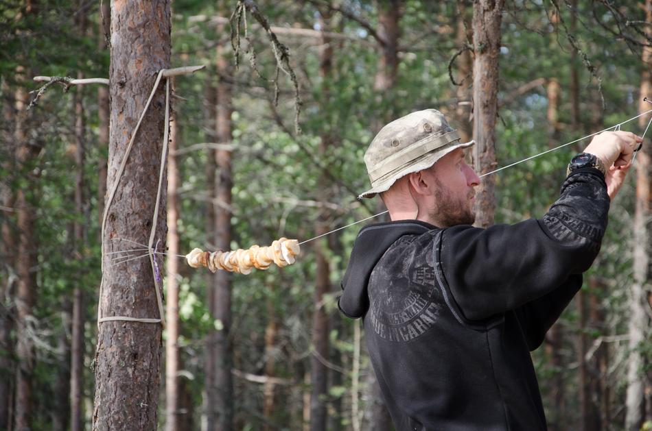 Drying mushrooms in the woods