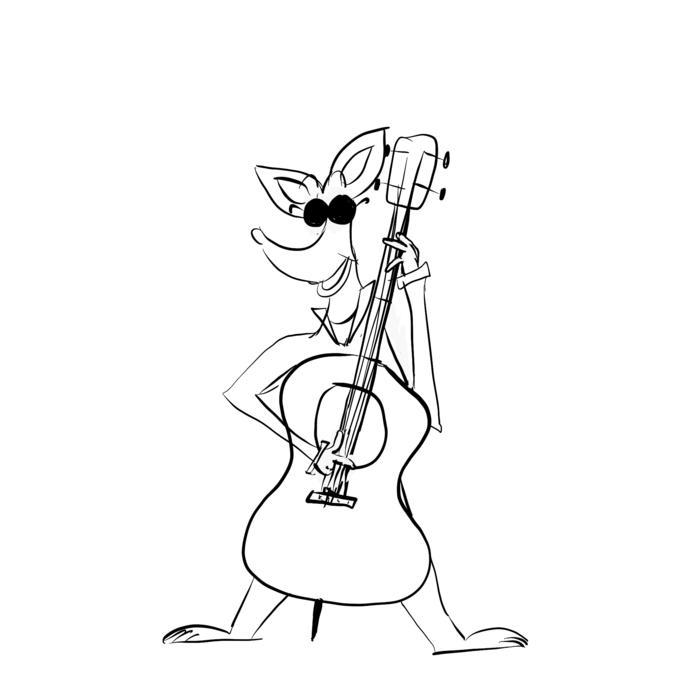 cool cartoon rat plays bass
