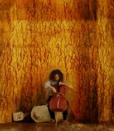 violin artist instrument orange wall