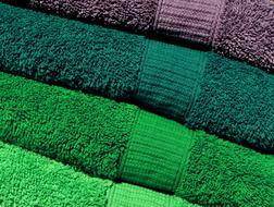 green and purple terry towels