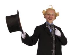Smiling man, in suit, and with the hat, at white background, clipart
