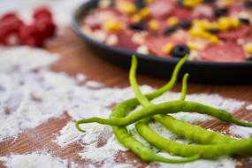 pizza with vegetables and meat