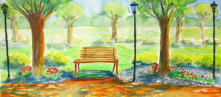 park summer watercolor outdoor