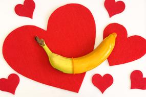 cut banana on a red heart