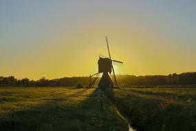 Wind Mill Landscape Sunset No
