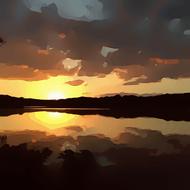 sunset lake reflection yellow